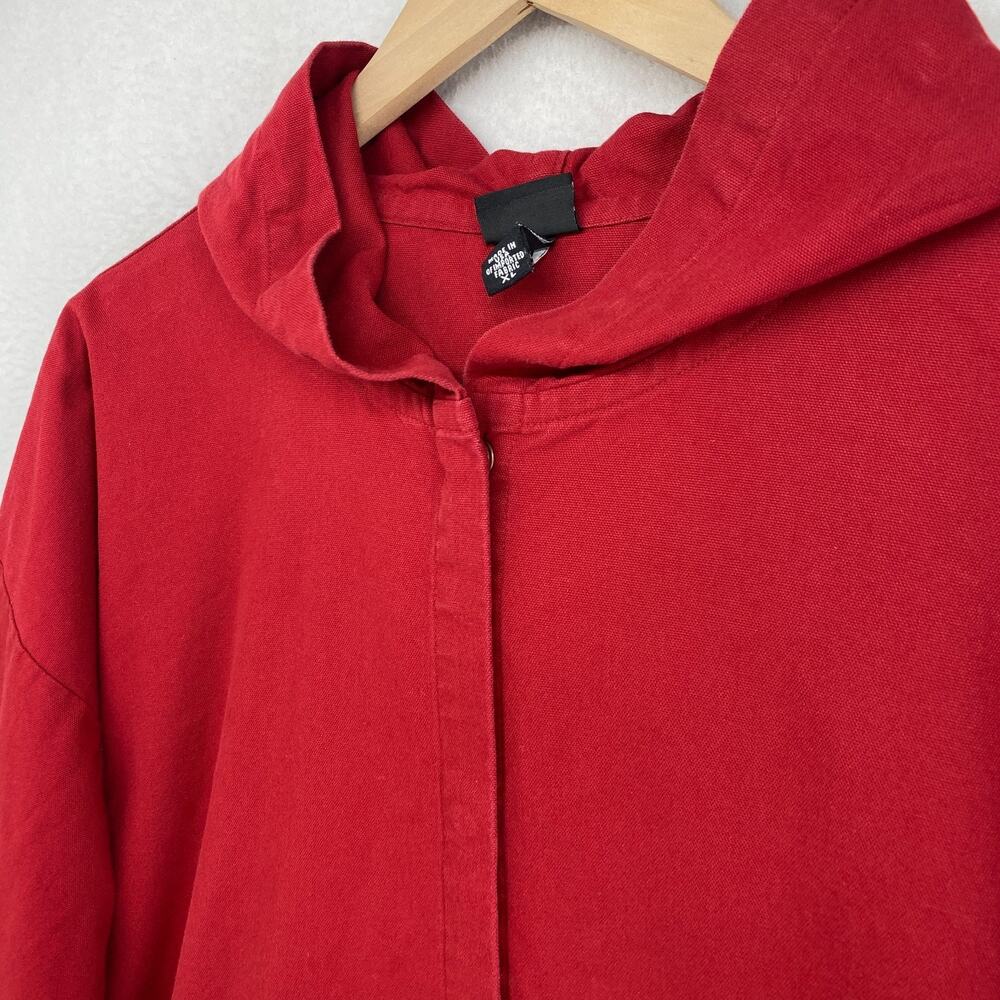 EILEEN FISHER Jacket XL Cotton Canvas Chore Snap Front Pocket Hooded Red USA VTG - Picture 3 of 13